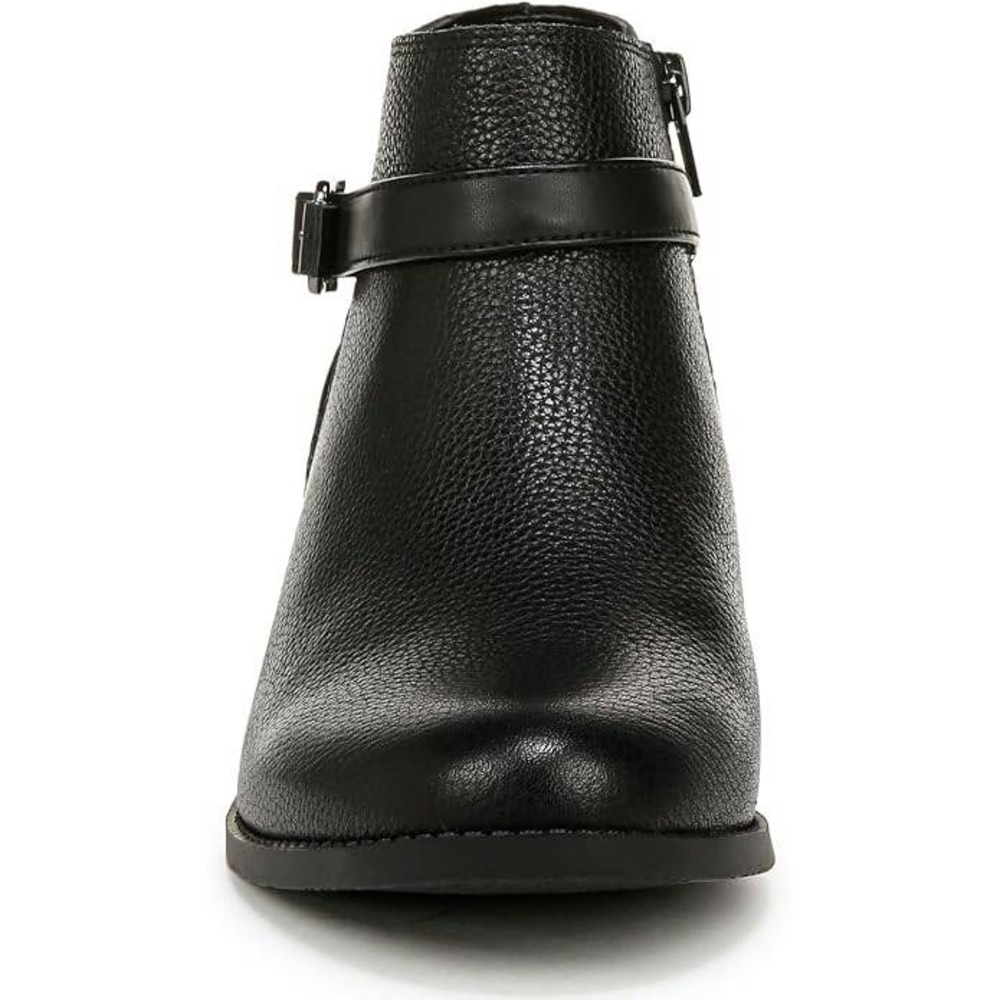 Vionic Black Pebbled Leather Buckle Ankle Boots Block Heel Side Zip - Picture 6 of 11